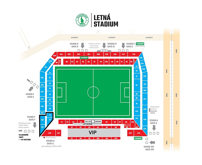 Plánek stadionu na Letné